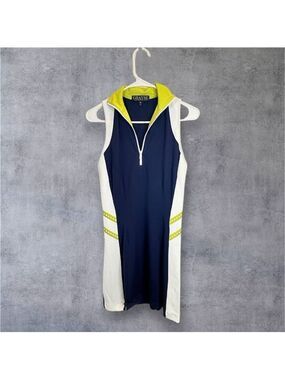 Grayse Navy & Lime Green Colorblock Performance Polo Dress Size Small